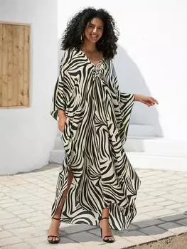 Сексуальный купальник в полоску с принтом зебры, лето 2024, богемное пляжное платье с боковым разрезом для женщин, свободное домашнее платье Q1591 One Size белый