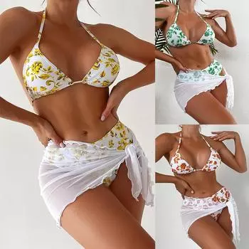 Сексуальный купальник женский, 3 упаковки, микро бикини с принтом, комплект бикини с высокой талией, женский купальник, купальный костюм, бразильский бикини, купальный костюм S жёлтый