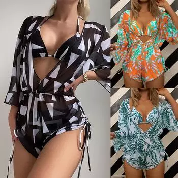 Сексуальный купальник женский, 3 упаковки, микро бикини с принтом, комплект бикини, женский купальник, купальный костюм, бразильский бикини, купальный костюм S чёрный