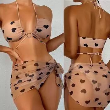 Сексуальный купальник женский, 3 упаковки, микро бикини с принтом, комплект бикини, женский купальник, купальный костюм, бразильский бикини, купальный костюм S кофейный