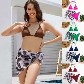 Сексуальный купальник женский, 3 упаковки, микро бикини с принтом, комплект бикини с высокой талией, женский купальник, купальный костюм, бразильский бикини, купальный костюм S кофейный