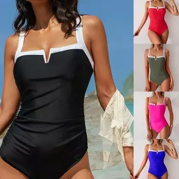 Сексуальный купальник женский купальник цельный купальник с открытой спиной пэчворк моноки S чёрный