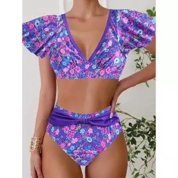 Сексуальный купальник женский пуш-ап бикини сплошной женский купальник с высокой талией комплект бикини купальный костюм купальники xs фиолетовый