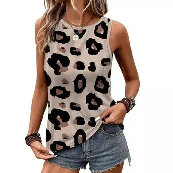Сексуальный леопардовый 3D-принт с собачьей лапой, женская уличная одежда, летний жилет с круглым вырезом, без рукавов, женская одежда 2000 года L