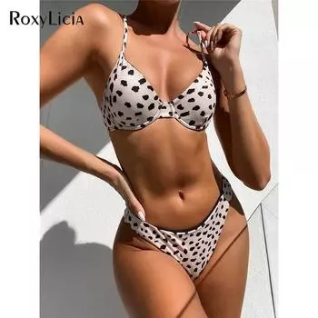 Сексуальный леопардовый купальник-бикини, женский купальник, женский комплект бикини из двух предметов, бюстгальтер на косточках, чашка, купальный костюм S леопардовый