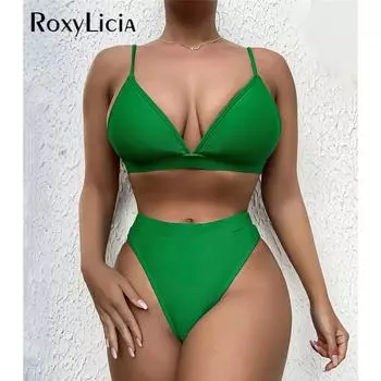 Сексуальный леопардовый женский купальник с высокой талией, бикини, женский купальник, комплект из двух частей, купальный костюм для купания, женский купальник S чёрный