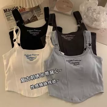 Сексуальный маленький жилет на подтяжках Spice Girls в гонконгском стиле, женский летний тонкий шикарный короткий топ BM, чистый для ношения на улице Average size 70-67.5 kg белый
