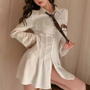 Сексуальный наряд для ролевых игр школьницы Белая рубашка Юбка Японская студенческая форма Jk Соблазн Косплей костюм Аниме Платье с длинным рукавом One Size