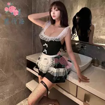 Сексуальный наряд горничной Чистая форма горничной Соблазнение Милашка Полая шнуровка Горячий сексуальный One Size