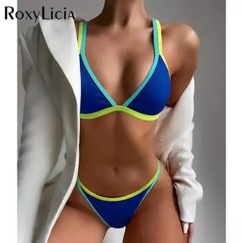 Сексуальный новый бикини с высоким вырезом, женский купальник, женский купальник из двух частей, комплект бикини, купальный костюм, купальный костюм для леди S синий