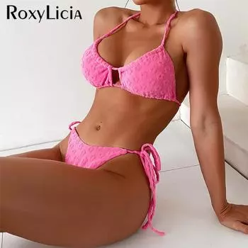 Сексуальный новый халтер с высоким вырезом на талии, мягкий бикини, женский купальник, женский купальник, комплект из двух частей, купальный костюм, купальный костюм S розовый