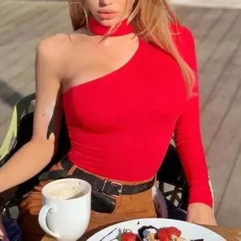 Сексуальный облегающий комбинезон на одно плечо, женский весенне-летний однотонный повседневный комбинезон с длинными рукавами S чёрный