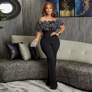 Сексуальный облегающий комбинезон на одно плечо с кружевом в виде листьев лотоса XXL белый