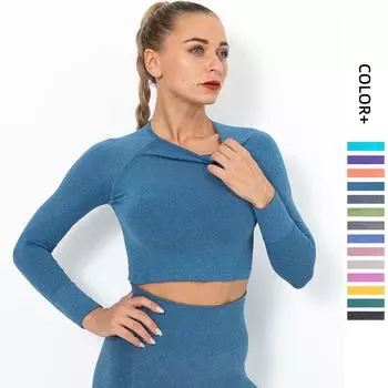 Сексуальный однотонный топ с длинным рукавом, одежда для йоги, женская спортивная футболка для бега и фитнеса, дышащая футболка S