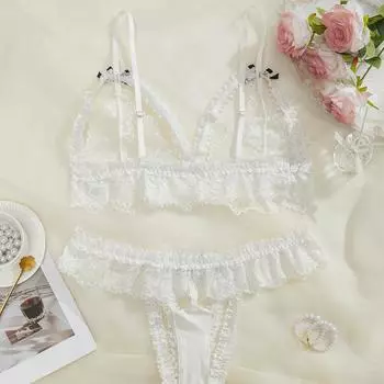 Сексуальный перспективный комплект нижнего белья с тремя точками и ажурными вставками S
