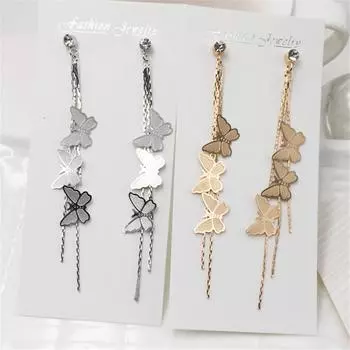 Сексуальный пин для уха, длинные серьги-кисточки, серьги-подвески, универсальные, для личности, серьги-кисточки с бабочками золотой