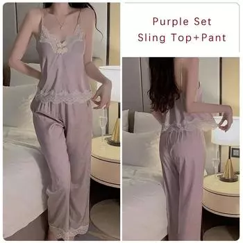 Сексуальный пижамный комплект для женщин, новые кружевные пижамы с подкладками для груди и бретелями, кружевные топы, брюки и верхние пижамные комплекты для женщин M