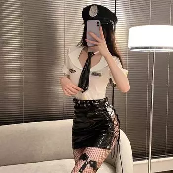 Сексуальный полицейский женский вечерние костюм для косплея, стюардесса из искусственной кожи, эротическое белье, порно-женщина-полицейский, озорной наряд для ночного клуба One Size