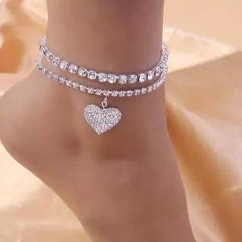 Сексуальный, полный бриллиантов и универсальный, персонализированный браслет со стразами Love, блестящее пляжное украшение для ног, украшение из двух частей белый