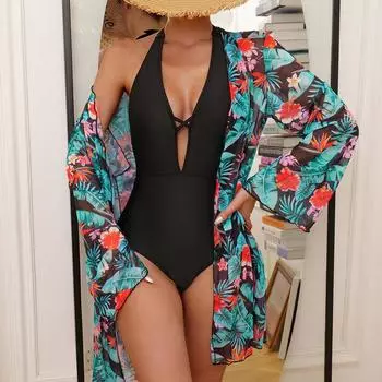 Сексуальный принт из двух частей, сетчатый комплект бикини, купальник, женский купальник с лямкой на шее, летний пляжный купальный костюм S