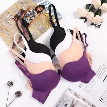 Сексуальный простой бюстгальтер с половиной чашки, простой бюстгальтер с глубоким V-образным вырезом, женский бюстгальтер с маленькой грудью и открытой спиной, глянцевое утолщенное нижнее белье без бретелек на косточках 32/70AB белый