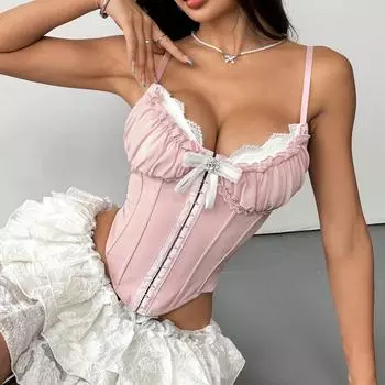 Сексуальный прозрачный сетчатый кружевной топ с кружевной отделкой на груди, хлопковый, горячая девушка, слинг Fishbone, высококачественный внутренний топ L