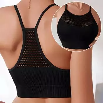 Сексуальный сетчатый бюстгальтер-бралетт для женщин, бесшовный сетчатый топ со спиной-борцовкой, спортивная майка, спортивная майка M чёрный