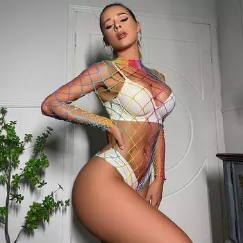 Сексуальный сетчатый комбинезон Rainbow Fishnet, эротический сетчатый прозрачный соблазнительный комбинезон, женская ажурная облегающая одежда XXS