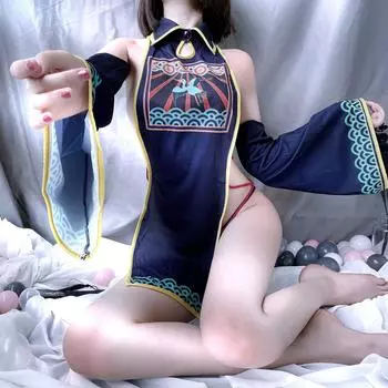 Сексуальный секс хит косплей милый чонсам с открытой промежностью форма Сао соблазнение костюм страсти дразнящая женщина one size fits all