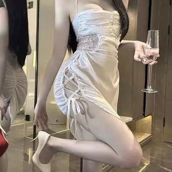 Сексуальный сексуальный кружевной прозрачный тюль страсть свободная накачка плиссированное тонкое ночное платье воздержание женщины average size