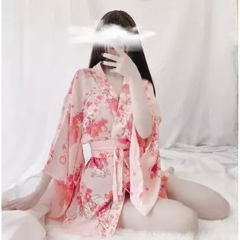 Сексуальный сексуальный пижамный комплект новый секс шифон японское кимоно с принтом one size fits all розовый