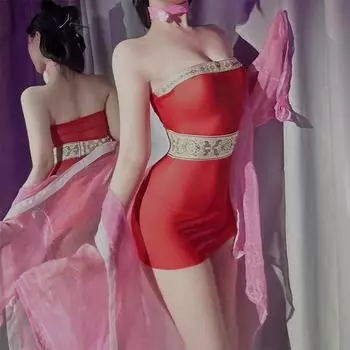 Сексуальный соблазнительный вырез на спине, тонкая полая ночная рубашка с подвязками, чистое желание, костюм для веселья average size [within 60kg]