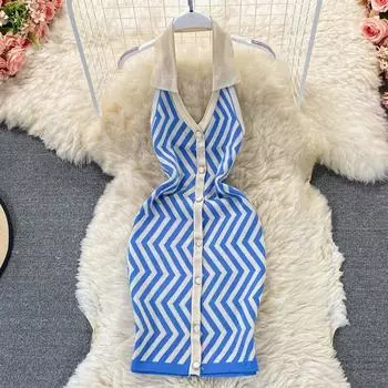 Сексуальная юбка Spice Girl с V-образным вырезом, цветная, открытая спинка, в полоску, трикотажная, шикарная, узкая, с бедрами One Size чёрный