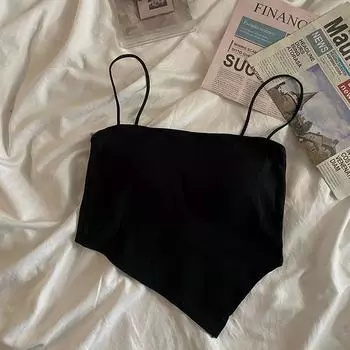 Сексуальный топ на бретельках, однотонный укороченный топ с лямкой на шее, женские летние майки с открытой спиной, модный повседневный женский жилет без рукавов One Size чёрный