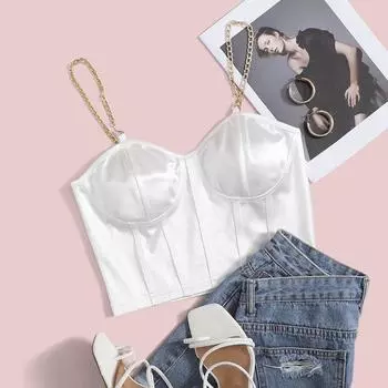 Сексуальный топ на бретельках с металлической цепочкой и V-образным вырезом, однотонный укороченный топ с лямкой на шее, женские летние майки с открытой спиной, модный повседневный женский укороченный жилет без рукавов Y2K L розовый