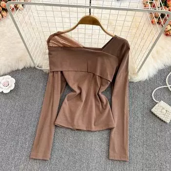 Сексуальный топ с открытыми плечами в сетку, женский весенний дизайн Sense, новая машина, облегающая футболка с коротким низом и длинными рукавами