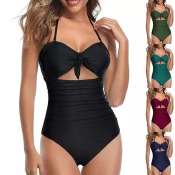 Сексуальный утягивающий цельный женский купальник пуш-ап с лямкой на шнуровке и двойными бретелями S