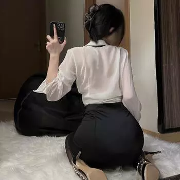 Сексуальный Веселый Большой Размер OL Белый Воротничок Униформа Секретарь Соблазн Свободный Женский Костюм 100 кг Small Size [80-65kg]