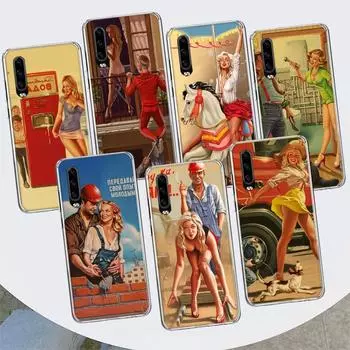 Сексуальный винтажный чехол для телефона в стиле пин-ап для девочек для Huawei P30 P20 P10 P40 P50 Pro Mate 20 40 30 10 Lite, популярный подарочный чехол Fundas Art Huawei P30