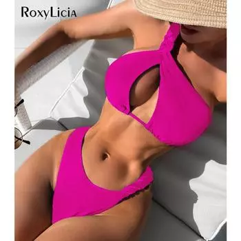 Сексуальный вырез на одно плечо бразильский бикини женский купальник женский купальник из двух частей комплект бикини купальный костюм купальный костюм S зелёный