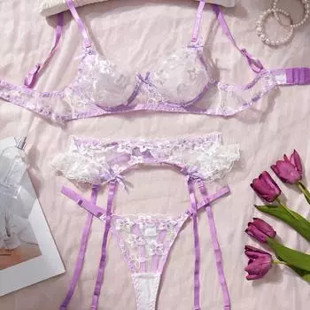 Сексуальный взрыв бесплатно сетчатый цветок эротическое нижнее белье перспектива чистое желание бант комплект женщины S