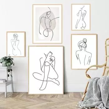 Сексуальный женский боди-арт постер с принтом обнаженной обнаженной на холсте, линии рисования, принты, абстрактная женская настенная живопись, картины, декор для спальни 21X30cm No Frame