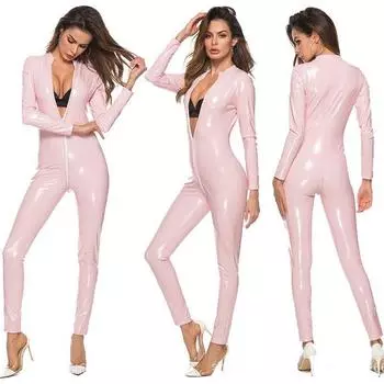 Сексуальный женский комбинезон из искусственной кожи, латексное боди из ПВХ, молния спереди, комбинезон с открытой промежностью, эластичный чулок для тела, эротические костюмы XXXXL