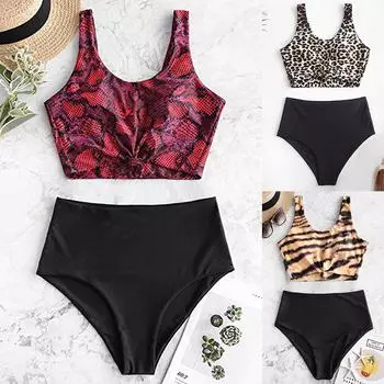 Сексуальный женский комплект бикини с леопардовым принтом, мягкий купальник, купальный купальник, пляжная одежда S жёлтый