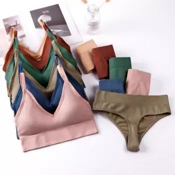 Сексуальный женский комплект с бюстгальтером, спортивный бюстгальтер с эффектом пуш-ап, сексуальные стринги, бесшовный активный бюстгальтер, стринги, комплект нижнего белья, топ для фитнеса, нижнее белье L