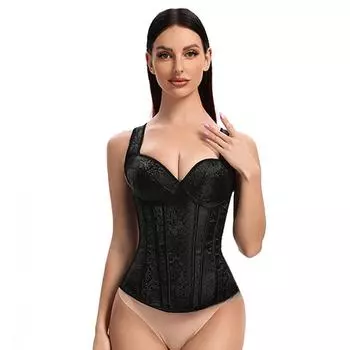 Сексуальный женский корсет на боковой молнии, винтажный корсет, эластичные бретели, бретельки, завязки, корсеты, корсет-бюстье S чёрный