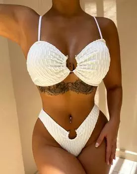 Сексуальный женский купальник, белый комплект бикини с высокой талией, пляжная одежда, купальные костюмы S белый