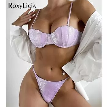 Сексуальный женский купальник-бикини из змеиной кожи, женский купальник, комплект из двух частей бикини с чашечкой бюстгальтера, купальный костюм для плавания S фиолетовый