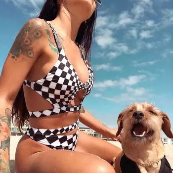 Сексуальный женский купальник, однотонный комплект бикини с высокой талией, бандажные стринги, бразильский купальный костюм S разноцветный