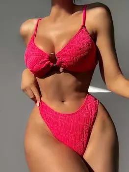 Сексуальный женский купальник пуш-ап бикини с высокой талией комплект бикини в рубчик женский купальник Braizlian купальные костюмы пляжная одежда Biquini L белый